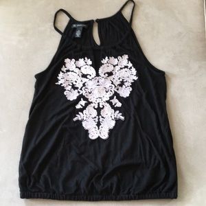 INC  Black Dressy Tank w/ Pink Appliqué